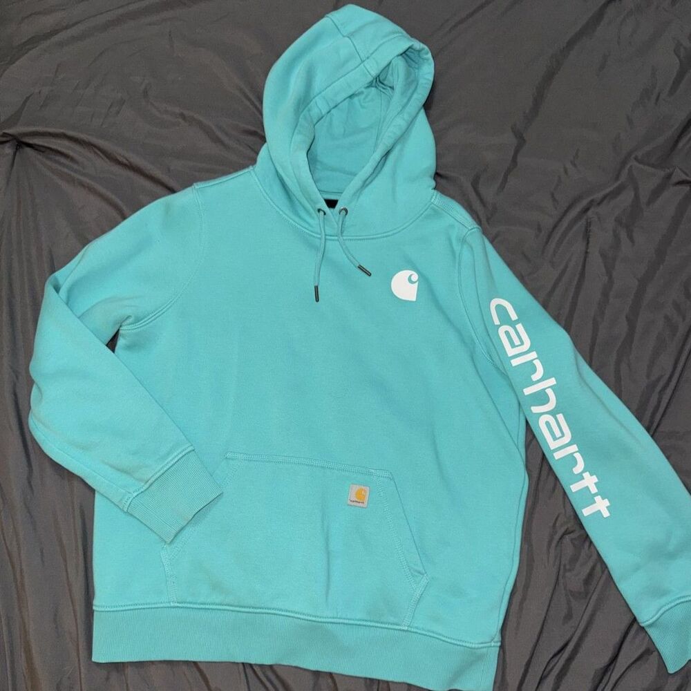 Carhartt Women's Iconic Clarksburg Logo Sweatshirt Size Large Teal